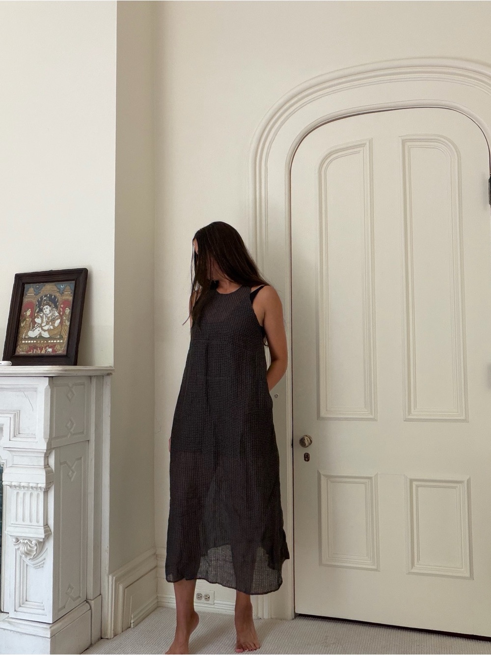 Le kasha woven linen semi sheer dress